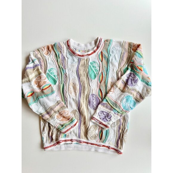Vintage 90's COOGI White Pastel Easter Egg Cotton Knit Sweater, Size S - Picture 3 of 12